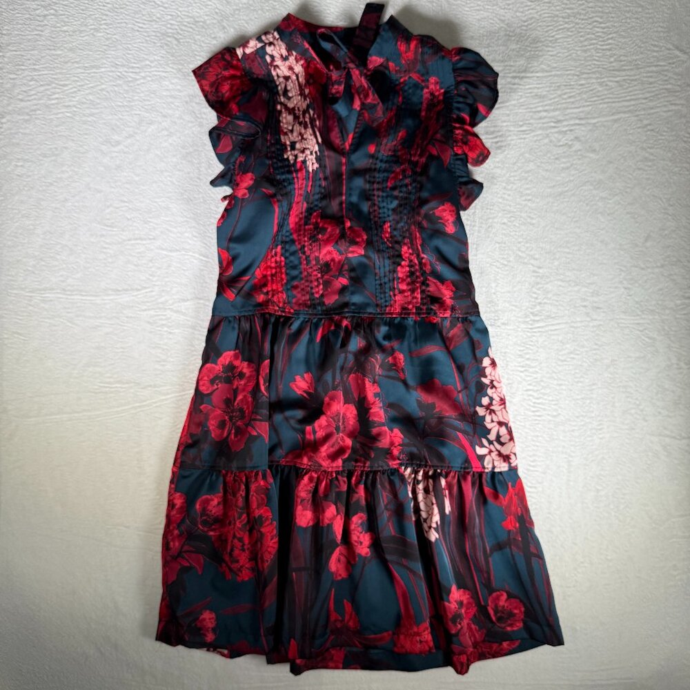 Tommy Hilfiger Petite Tie-Neck‎ Pleated Tiered Spruce Multi 2P